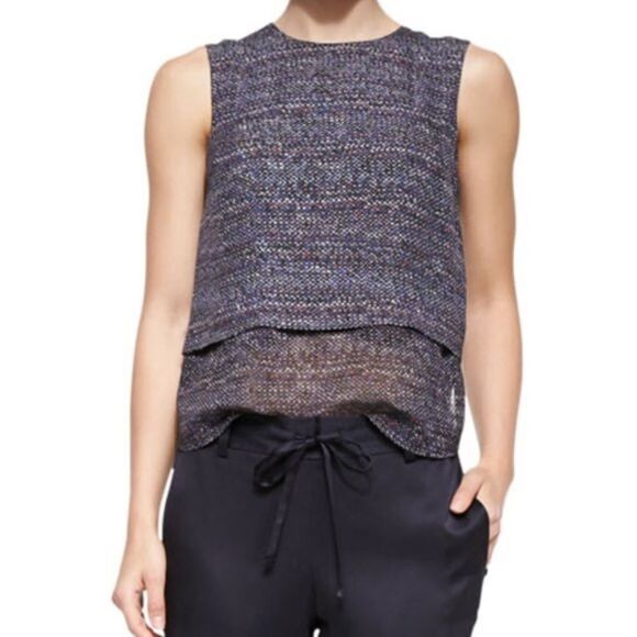 Theory Multi Tweed-Print Hodal C Silk Top - Picture 1 of 3